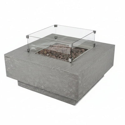 Manhattan Outdoor Fire Pit 36 In. X 36 In. Square Concrete Propane Fire Table with Lava Rocks and Cover