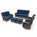 Patio Furniture Set 6-Piece Outdoor Patio Conversation Set with Blue Cushions Lawn Furniture