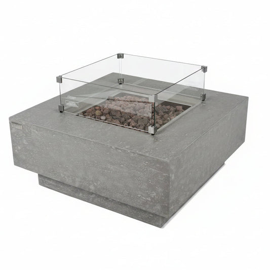Manhattan Outdoor Fire Pit 36 In. X 36 In. Square Concrete Propane Fire Table with Lava Rocks and Cover