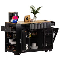 Black 48.5 In. Outdoor Kitchen Island Grill Cart with Wood Tabletop and Storage Cabinet
