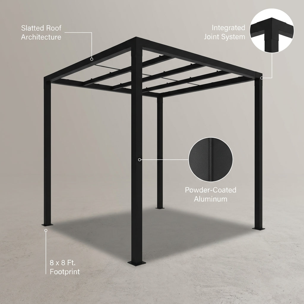 8 Ft. X 8 Ft. Matte Black Aluminum Pergola — Lifestyle