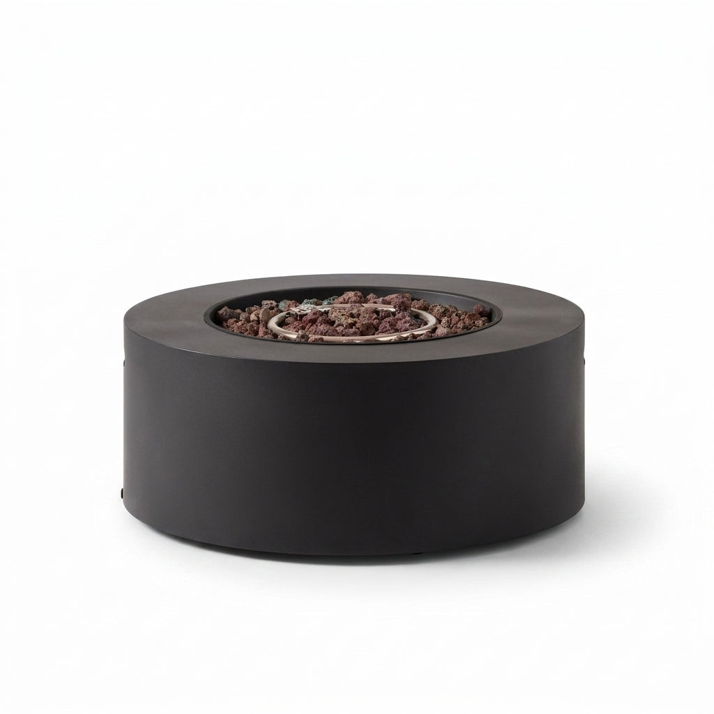 32 In. W X 13.5 In. H Iron Propane Gas Burning round Outdoor Patio Fire Pit in Dark Grey — Studio Shot