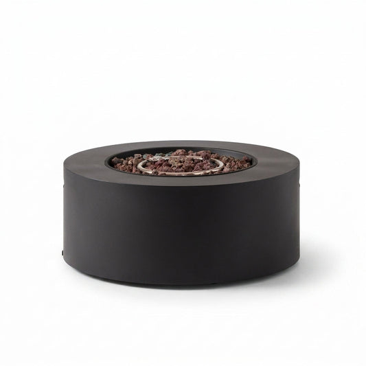 32 In. W X 13.5 In. H Iron Propane Gas Burning round Outdoor Patio Fire Pit in Dark Grey — Studio Shot