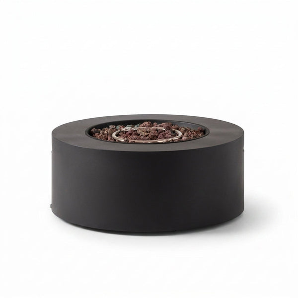32 In. W X 13.5 In. H Iron Propane Gas Burning round Outdoor Patio Fire Pit in Dark Grey — Studio Shot