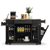 Black 48.5 In. Outdoor Kitchen Island Grill Cart with Wood Tabletop and Storage Cabinet — Studio Shot