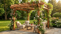 10 Ft. X 10 Ft. Traditional All Cedar Wood Outdoor Patio Pergola Shade Structure — Lifestyle