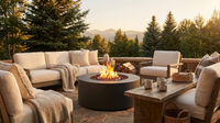 32 In. W X 13.5 In. H Iron Propane Gas Burning round Outdoor Patio Fire Pit in Dark Grey — Lifestyle